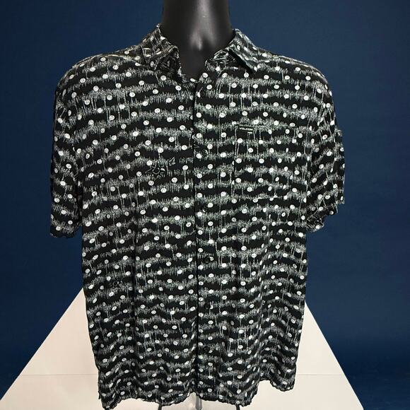 Volcom Classic Fit Button Up Shirt Large Black & White Abstract Dot Pattern Mens - Picture 1 of 11